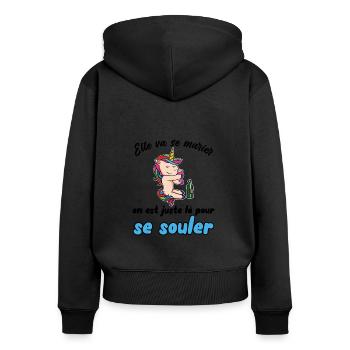 Humour evjf Future Marié Vie de Jeune Fille Fête - Sweat à capuche zippé Premium bio Femme - noir - Dos - Julia (174cm)