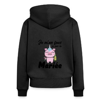Je M'en Fous Je Suis La Future Mariée Licorne EVJF - Sweat à capuche zippé Premium bio Femme - noir - Dos - Julia (174cm)
