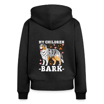 Australian Shepherd Hund Papa Mama T-Shirt - Frauen Premium Bio Zip Hoodie - Schwarz - Hinten - Julia (174cm)