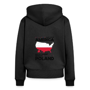 Né Pologne Pologne Américains USA - Sweat à capuche zippé Premium bio Femme - noir - Dos - Julia (174cm)