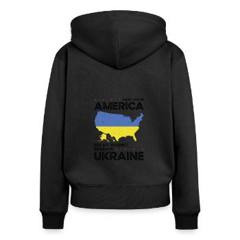 Born Ukrainian Ukraine American USA Citizenship - Women's Premium Organic Zip Hoodie - black - Back - Julia (174cm)