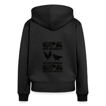 Opa Mit Hühner Wie Ein Normaler Opa Nur Cooler - Frauen Premium Bio Zip Hoodie - Schwarz - Hinten - Julia (174cm)