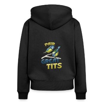 Une paire d’ornithologues géniaux - Sweat à capuche zippé Premium bio Femme - noir - Dos - Julia (174cm)