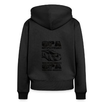 Opa Mit Sportwagen Wie Ein Normaler Opa Nur Cooler - Frauen Premium Bio Zip Hoodie - Schwarz - Hinten - Julia (174cm)