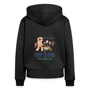Gardening Sloth Florist Botany Sloth Lover Garden - Women's Premium Organic Zip Hoodie - black - Back - Julia (174cm)