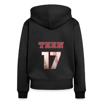 Baseball TEEN 17 - Frauen Premium Bio Zip Hoodie - Schwarz - Hinten - Julia (174cm)