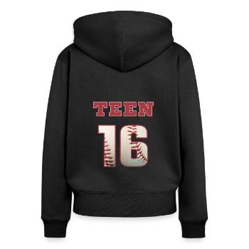 Baseball TEEN 16 - Frauen Premium Bio Zip Hoodie - Schwarz - Hinten - Julia (174cm)