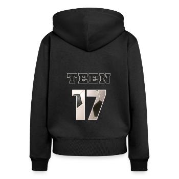 Fussball TEEN 17 Soccer - Sweat à capuche zippé Premium bio Femme - noir - Dos - Julia (174cm)