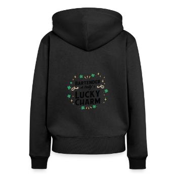 St. Patrick's Day Shamrock Clover Bartender Lucky - Women's Premium Organic Zip Hoodie - black - Back - Julia (174cm)