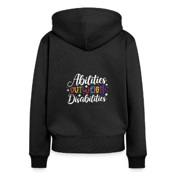 Sensibilisation à l’autisme - les capacités prédominent - Sweat à capuche zippé Premium bio Femme - noir - Dos - Julia (174cm)