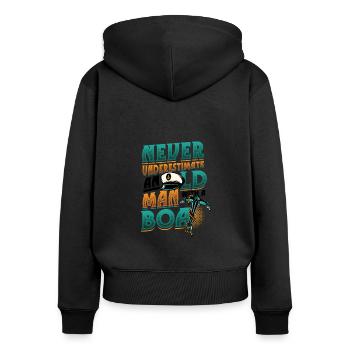 Unterschätze Niemals Einen Alten Mann Mit Boot - Frauen Premium Bio Zip Hoodie - Schwarz - Hinten - Julia (174cm)