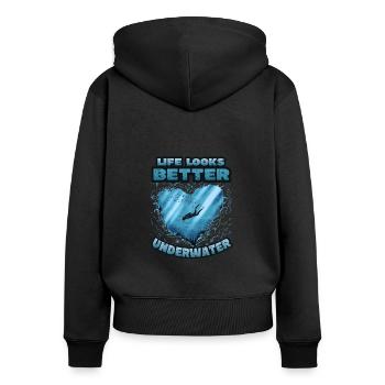 Das Leben Sieht Unter Wasser Besser Aus, Tauchen - Frauen Premium Bio Zip Hoodie - Schwarz - Hinten - Julia (174cm)