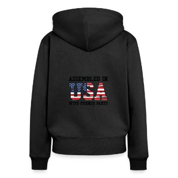Nés : Français, France, Américain, USA - Sweat à capuche zippé Premium bio Femme - noir - Dos - Julia (174cm)