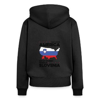 Né: Slovène, Slovénie, Américain, États-Unis - Sweat à capuche zippé Premium bio Femme - noir - Dos - Julia (174cm)