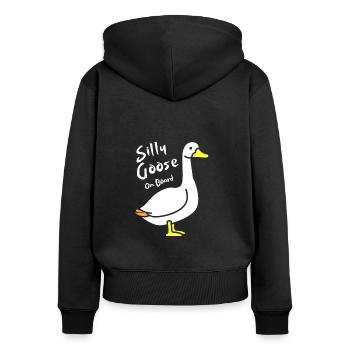 Silly Goose on Board - Frauen Premium Bio Zip Hoodie - Schwarz - Hinten - Julia (174cm)