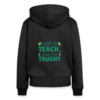 St. Patrick's Day Lehre Lucky Shamrock Clover - Frauen Premium Bio Zip Hoodie - Schwarz - Hinten - Julia (174cm)