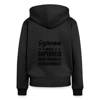 Ergotherapeut Superheld Spruch - Frauen Premium Bio Zip Hoodie - Schwarz - Hinten - Julia (174cm)