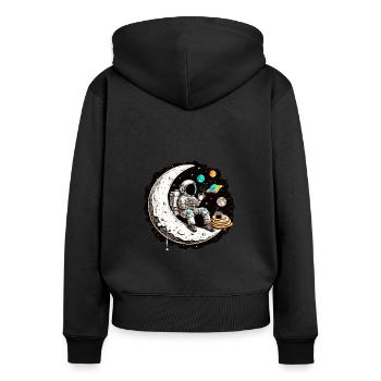 Astronaut trinkt Kaffee auf dem Mond - Frauen Premium Bio Zip Hoodie - Schwarz - Hinten - Julia (174cm)