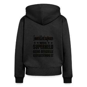 Immobilienkaufmann Superheld Spruch - Frauen Premium Bio Zip Hoodie - Schwarz - Hinten - Julia (174cm)