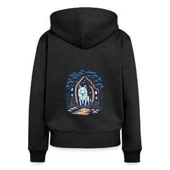 Forest Cottage Cottagecore Wolf - Women's Premium Organic Zip Hoodie - black - Back - Julia (174cm)
