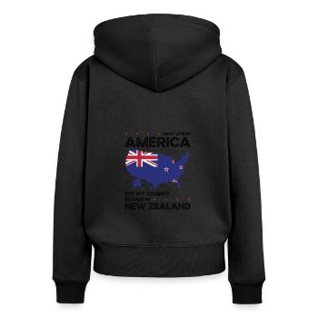 Né Néo-Zélandais Américain - Sweat à capuche zippé Premium bio Femme - noir - Dos - Julia (174cm)