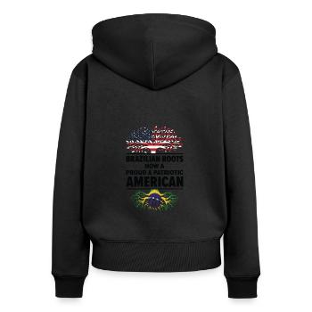 Né: Brésil, Brésil, Américain, États-Unis - Sweat à capuche zippé Premium bio Femme - noir - Dos - Julia (174cm)