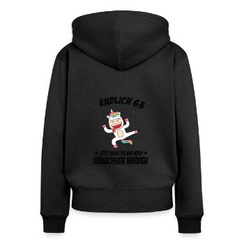 63 Geburtstag Positive Sprüche Zum 63 geburtstag - Frauen Premium Bio Zip Hoodie - Schwarz - Hinten - Julia (174cm)