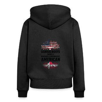 Né: Danois, Danemark, Américain, États-Unis - Sweat à capuche zippé Premium bio Femme - noir - Dos - Julia (174cm)