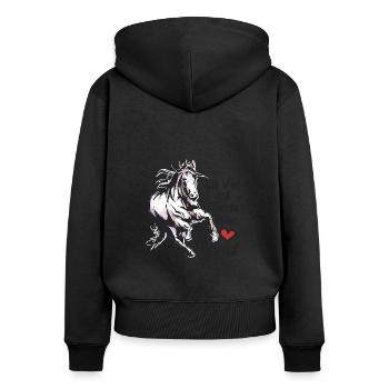 Cheval Drôle Femme Fille Enfant Vie avec un Cheval - Sweat à capuche zippé Premium bio Femme - noir - Dos - Julia (174cm)