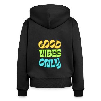 Good Vibes Only - Frauen Premium Bio Zip Hoodie - Schwarz - Hinten - Julia (174cm)