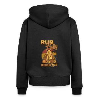Rub My Belly For Good Luck, Funny Buddha - Women's Premium Organic Zip Hoodie - black - Back - Julia (174cm)