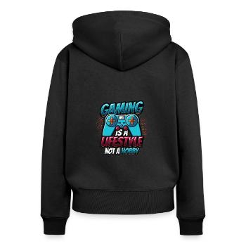 Spielen Ist Ein Lebensstil, Kein Hobby - Frauen Premium Bio Zip Hoodie - Schwarz - Hinten - Julia (174cm)