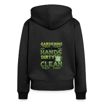 Gardening gets your hands dirty - Women's Premium Organic Zip Hoodie - black - Back - Julia (174cm)