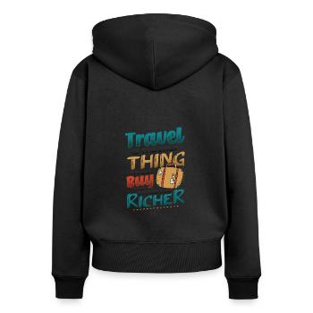 Les voyages vous enrichissent - Travel Enthusiast - Sweat à capuche zippé Premium bio Femme - noir - Dos - Julia (174cm)