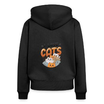 Ich Liebe Katzen - Frauen Premium Bio Zip Hoodie - Schwarz - Hinten - Julia (174cm)