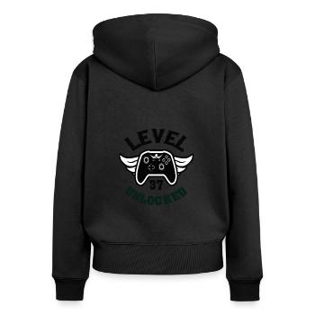 Level 37 Unlocked 37 Birthday - Women's Premium Organic Zip Hoodie - black - Back - Julia (174cm)