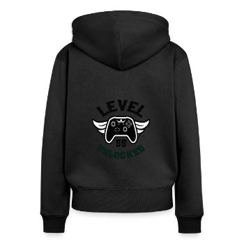 Level 55 Unlocked 55 Birthday - Women's Premium Organic Zip Hoodie - black - Back - Julia (174cm)