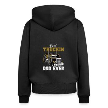 Lkw-Fahrer Trucker Vintage Sattelzug Sprüche - Frauen Premium Bio Zip Hoodie - Schwarz - Hinten - Julia (174cm)