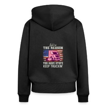Lkw-Fahrer Trucker Vintage Sattelzug Sprüche - Frauen Premium Bio Zip Hoodie - Schwarz - Hinten - Julia (174cm)