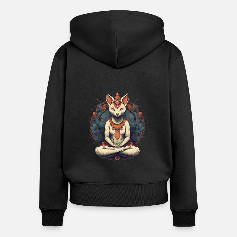 Chat de yoga - Sweat à capuche zippé Premium bio Femme - noir