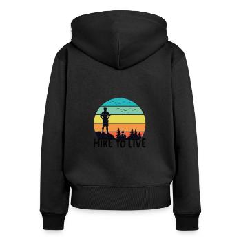 Hike To Live - Frauen Premium Bio Zip Hoodie - Schwarz - Hinten - Julia (174cm)