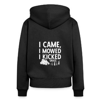 Rasenmäher Rasenpflege Vintage Lawnmower Sprüche - Frauen Premium Bio Zip Hoodie - Schwarz - Hinten - Julia (174cm)