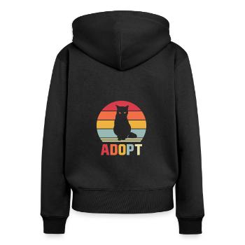 Katze schwarzes Kätzchen Vintage Sonnenuntergang - Frauen Premium Bio Zip Hoodie - Schwarz - Hinten - Julia (174cm)
