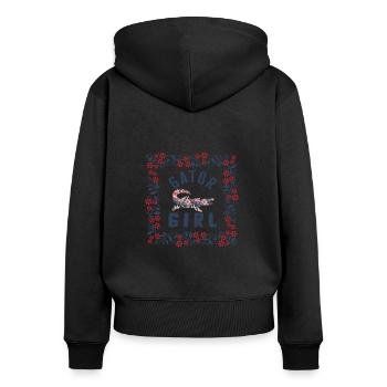 Tierhemd, Gator Girl Floral Alligator Design - Frauen Premium Bio Zip Hoodie - Schwarz - Hinten - Julia (174cm)