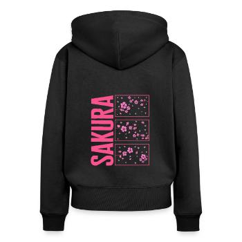 Chemise Cherry Blossom, Sakura Kawaii Pop Culture - Sweat à capuche zippé Premium bio Femme - noir - Dos - Julia (174cm)