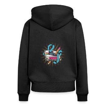 80er Jahre Kassette 1990er Bleistift Wickelkassette - Frauen Premium Bio Zip Hoodie - Schwarz - Hinten - Julia (174cm)