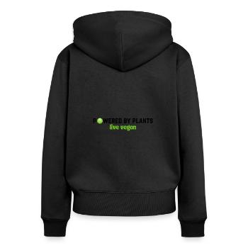 Propulsé par les plantes, végétalien en direct, déclaration à la mode - Sweat à capuche zippé Premium bio Femme - noir - Dos - Julia (174cm)
