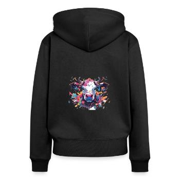Vache Tête de vache Audacieuse Agriculture Veau - Sweat à capuche zippé Premium bio Femme - noir - Dos - Julia (174cm)