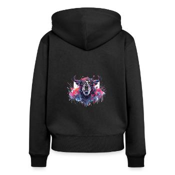 Vache Tête de vache Audacieuse Agriculture Veau - Sweat à capuche zippé Premium bio Femme - noir - Dos - Julia (174cm)