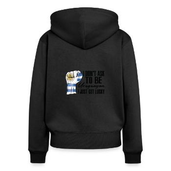 Uruguayischer Stolz Uruguayische Flagge - Frauen Premium Bio Zip Hoodie - Schwarz - Hinten - Julia (174cm)